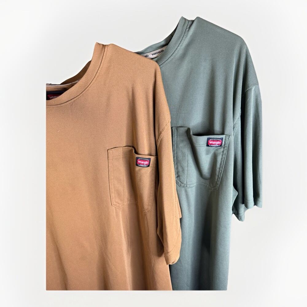 (2) PAIR of WRANGLER Workwear Short Sleeve Shirts 3XL TAN & GREEN